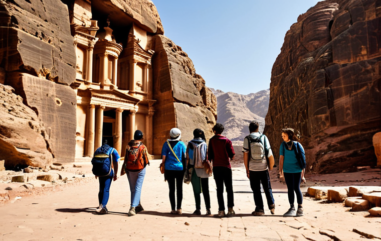 **
"A group of fully clothed, diverse students are exploring ancient ruins in Petra, Jordan. They are wearing modest clothing suitable for hiking. A friendly archaeologist points out historical features. The scene is bathed in warm sunlight. Safe for work, appropriate content, professional photography, perfect anatomy, natural proportions, family-friendly, high quality."
**