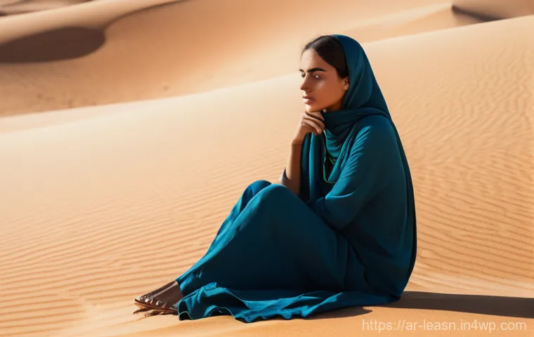 야외 교육을 통한 창의적 문제 해결 - **Prompt Title:** Desert Oasis of Insight
    **Prompt:** A wide, cinematic shot of a young Arab wom...