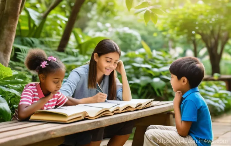 야외 교육 프로그램의 효과적인 운영 방법 - **Prompt:** A diverse group of young children (ages 6-10) embarking on an exciting outdoor education...