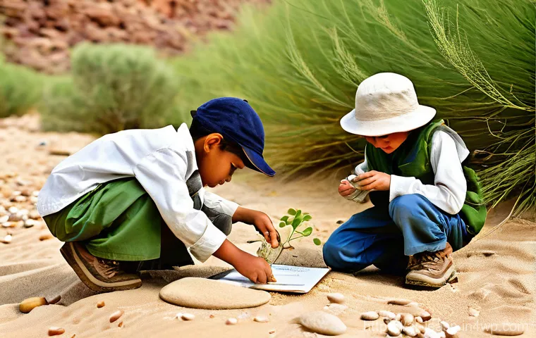 환경 교육을 위한 야외 탐방 기획 - **Prompt:** "A vibrant, sun-dappled scene of diverse children, aged 5-12, actively exploring a lush ...