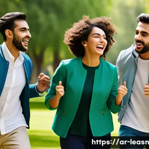 Home 33 팀워크와 협력을 증진하는 야외 액티비티 - A diverse group of Arab office colleagues enjoying an outdoor team-building activity in a sunny park...