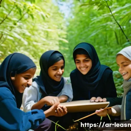 Home 32 야외 교육 프로그램의 성공 사례 분석 - A diverse group of Arabic-speaking school children aged around 12-15, wearing modest outdoor clothin...