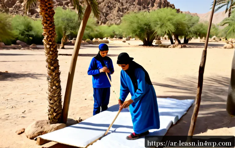 야외 교육 프로그램에서의 적응력 향상 - Photorealistic outdoor education workshop in a desert oasis setting, diverse Arab teenagers in modes...